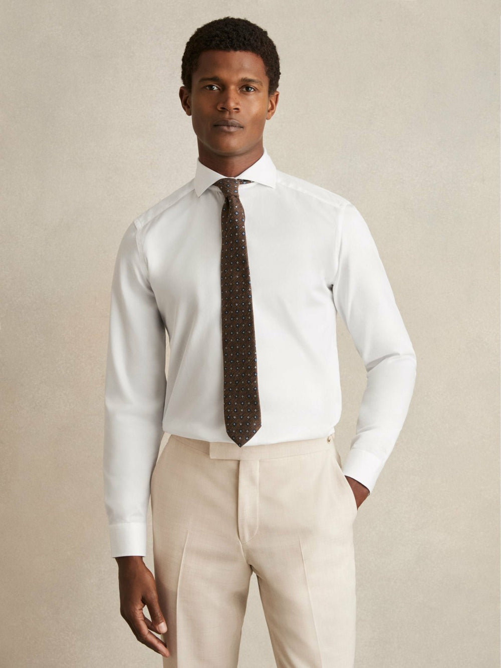 Men Slim Fit Cotton-Twill Two-Fold Shirt Slim-Fit in White
