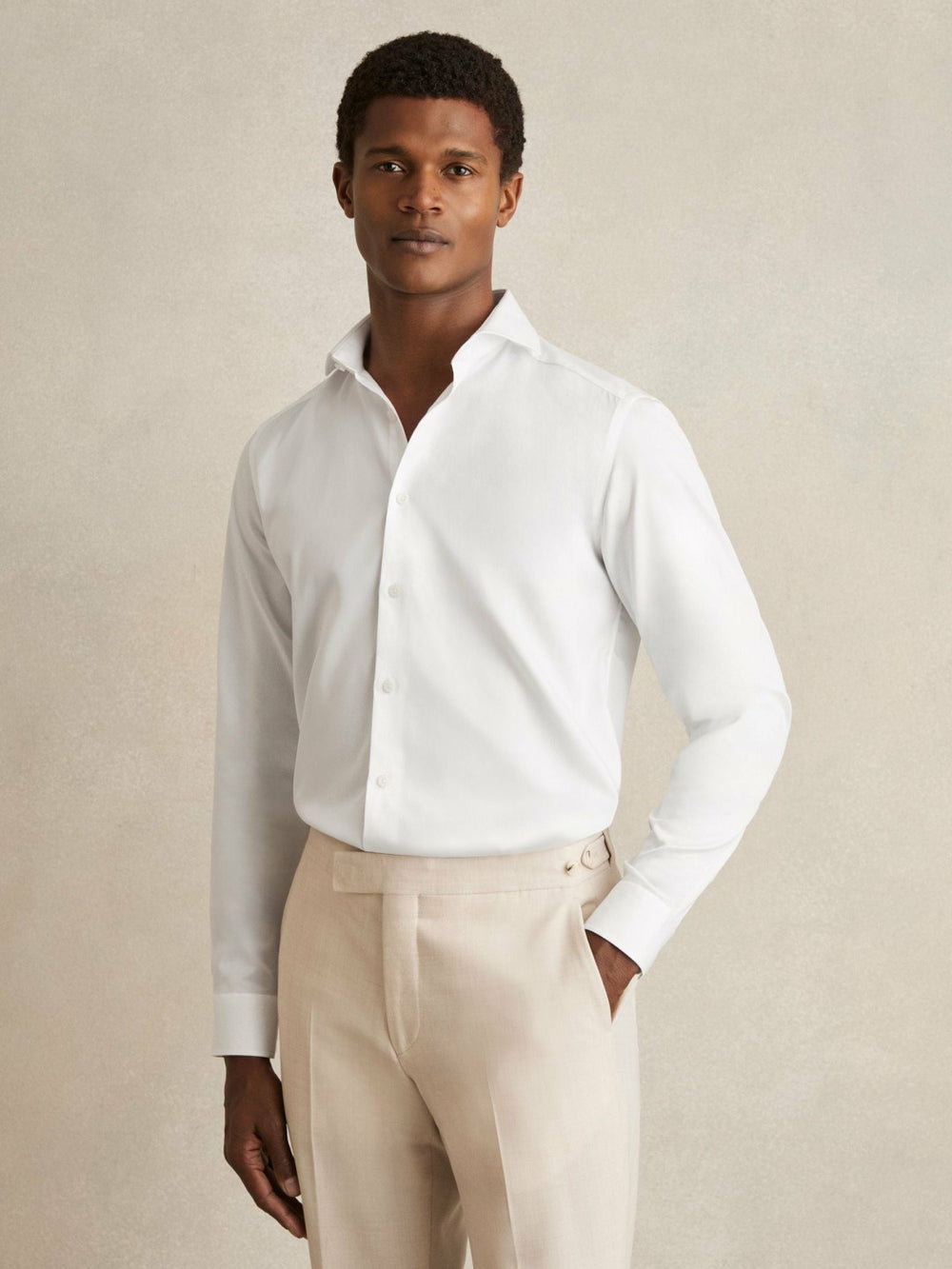 Men Slim Fit Cotton-Twill Two-Fold Shirt Slim-Fit in White