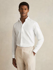 Men Slim Fit Cotton-Twill Two-Fold Shirt Slim-Fit in White
