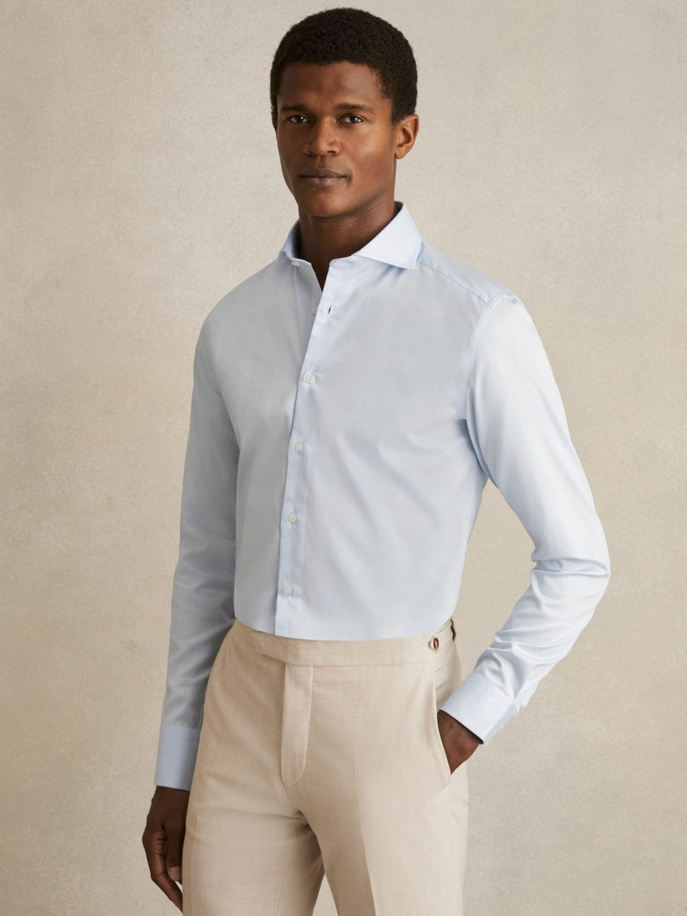 Men Slim Fit Cotton-Twill Two-Fold Shirt Slim-Fit in Soft Blue