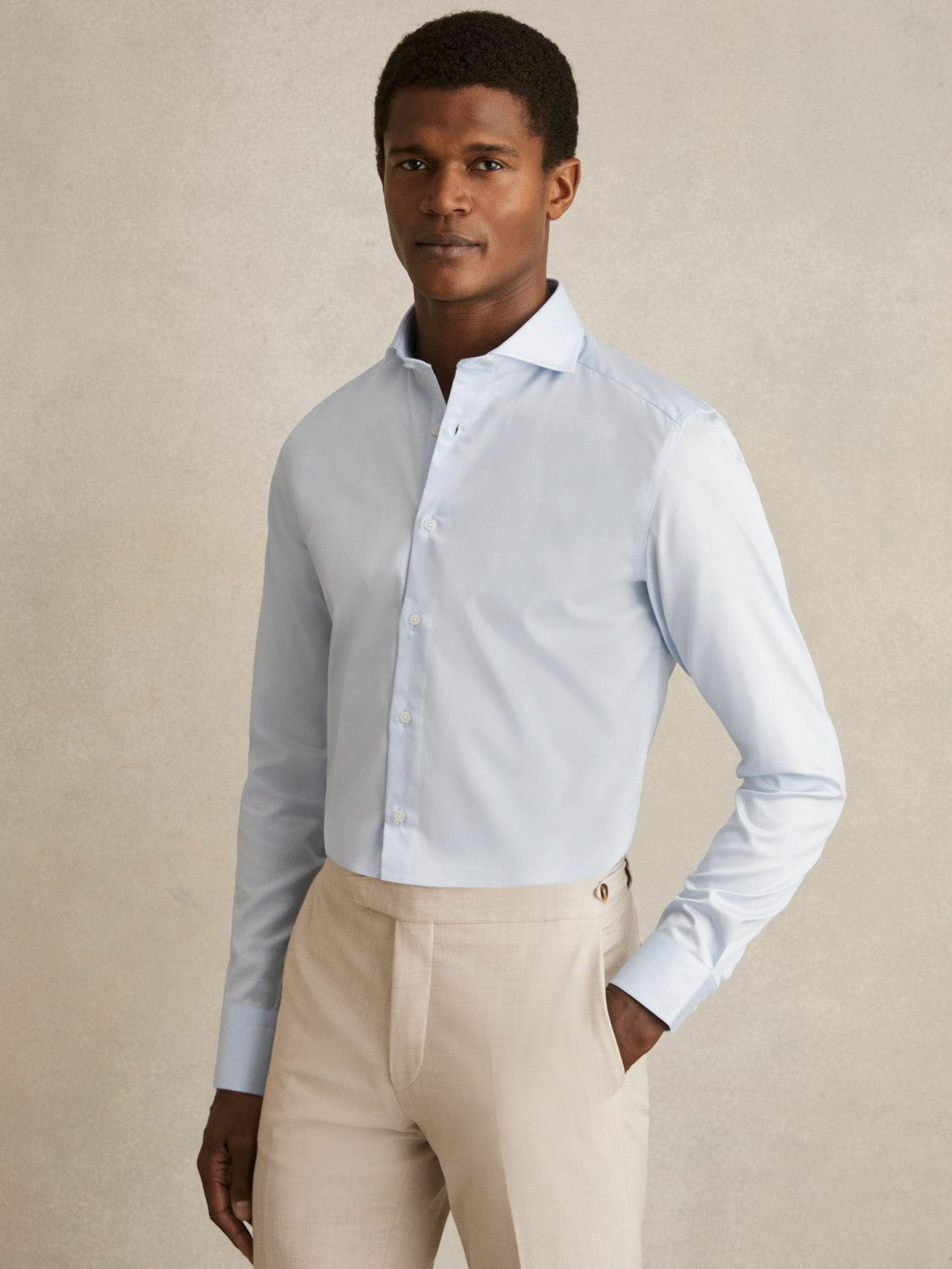 Men Slim Fit Cotton-Twill Two-Fold Shirt Slim-Fit in Soft Blue