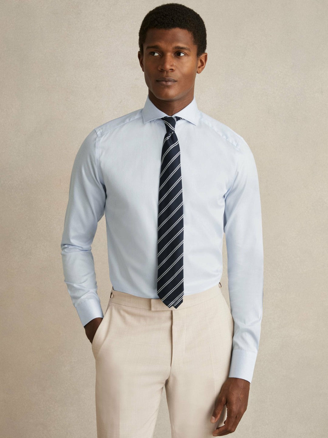 Men Slim Fit Cotton-Twill Two-Fold Shirt Slim-Fit in Soft Blue