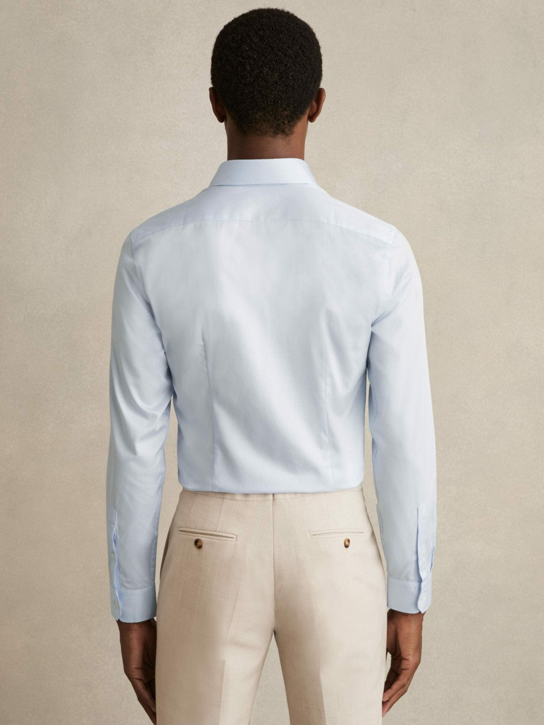 Men Slim Fit Cotton-Twill Two-Fold Shirt Slim-Fit in Soft Blue
