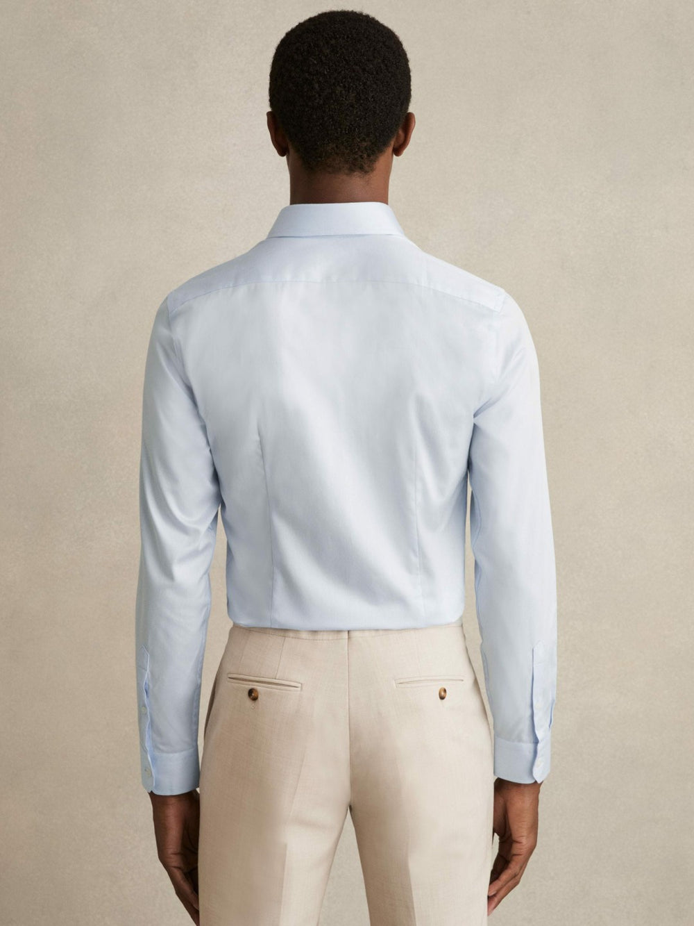 Men Slim Fit Cotton-Twill Two-Fold Shirt Slim-Fit in Soft Blue