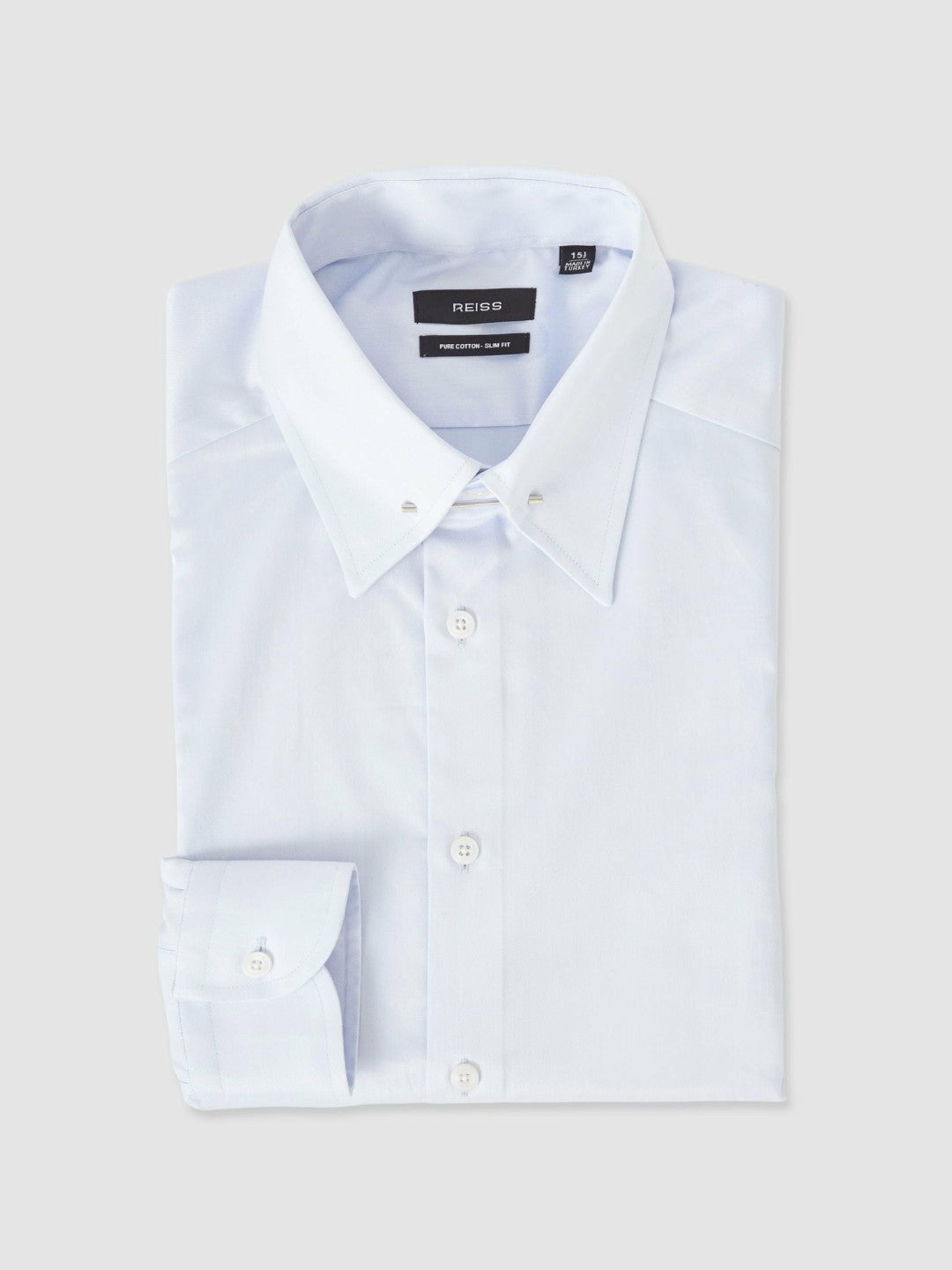Men Slim Fit Cotton Pin Collar Shirt in Soft Blue