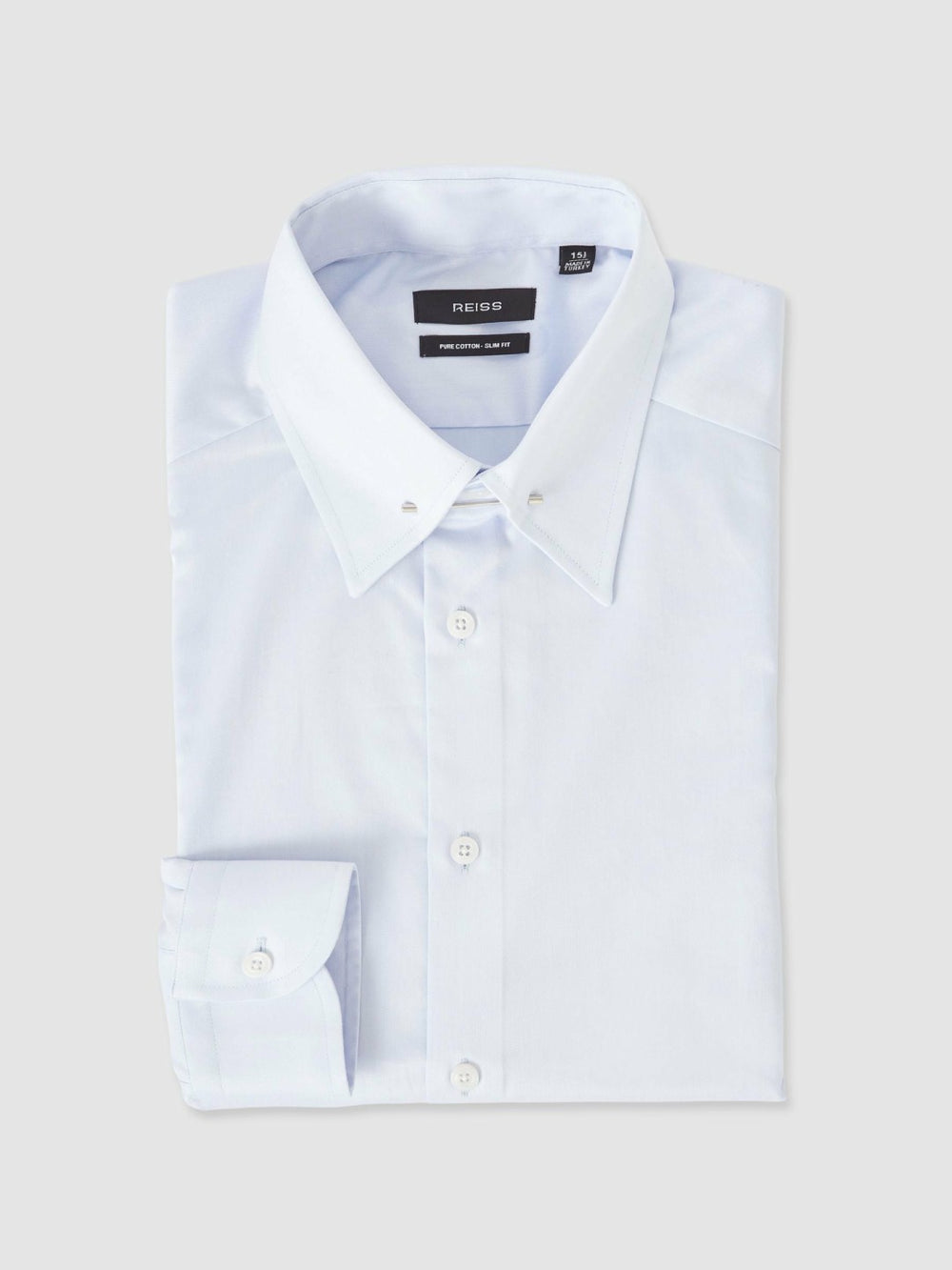 Men Slim Fit Cotton Pin Collar Shirt in Soft Blue
