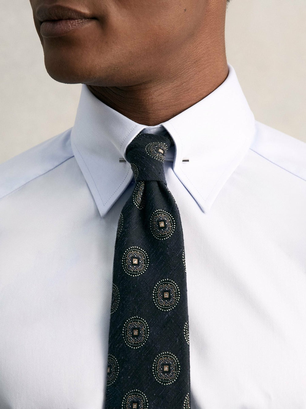 Men Slim Fit Cotton Pin Collar Shirt in Soft Blue