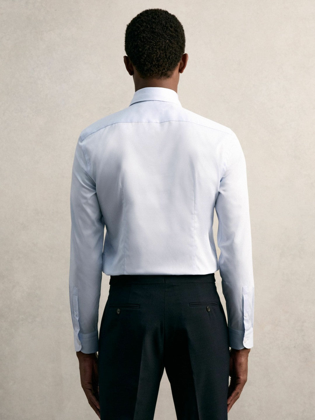 Men Slim Fit Cotton Pin Collar Shirt in Soft Blue