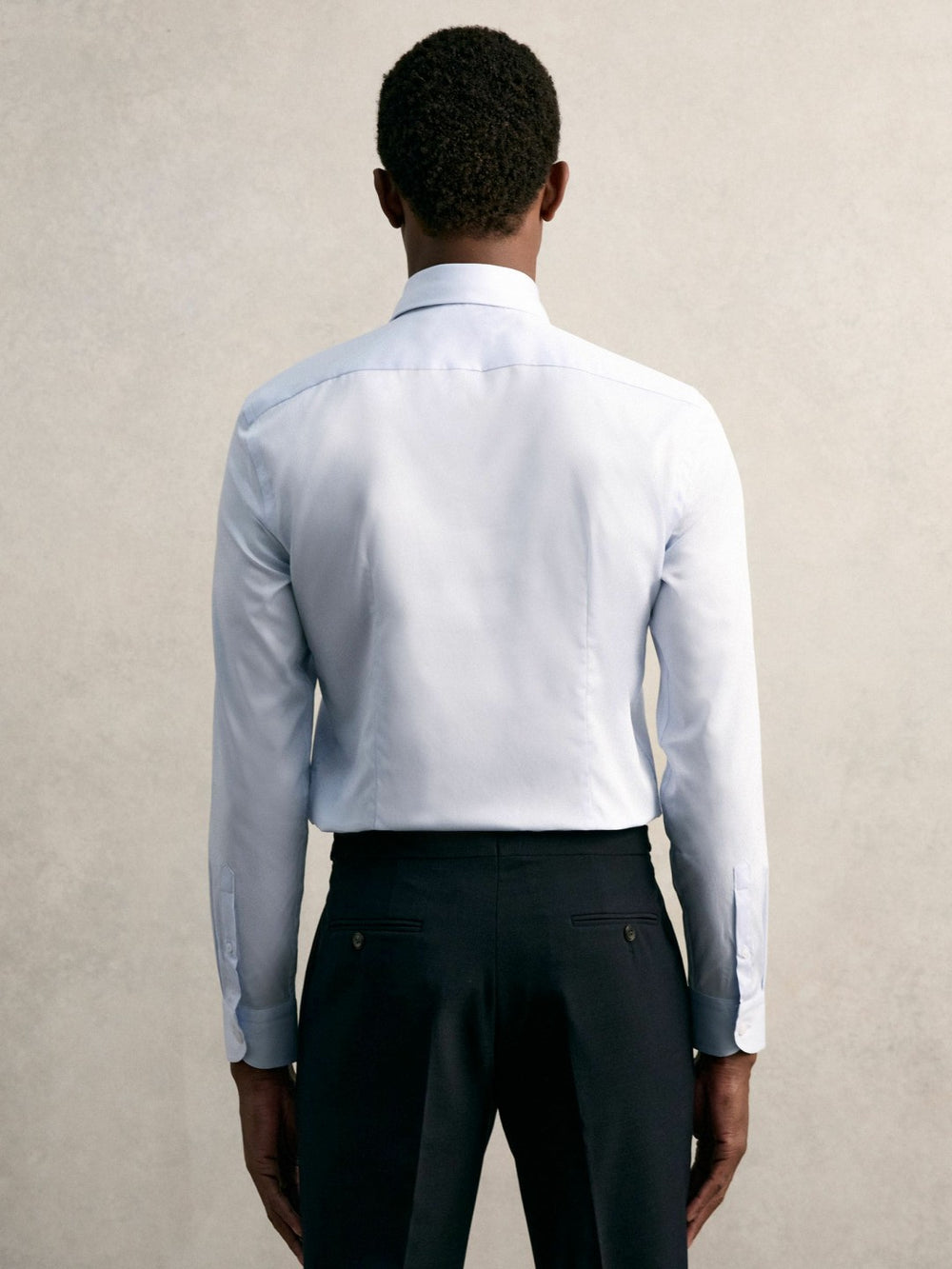 Men Slim Fit Cotton Pin Collar Shirt in Soft Blue