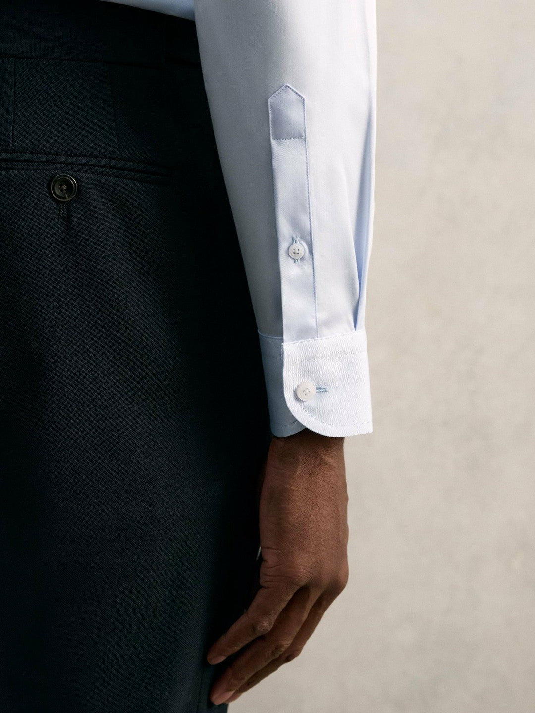 Men Slim Fit Cotton Pin Collar Shirt in Soft Blue
