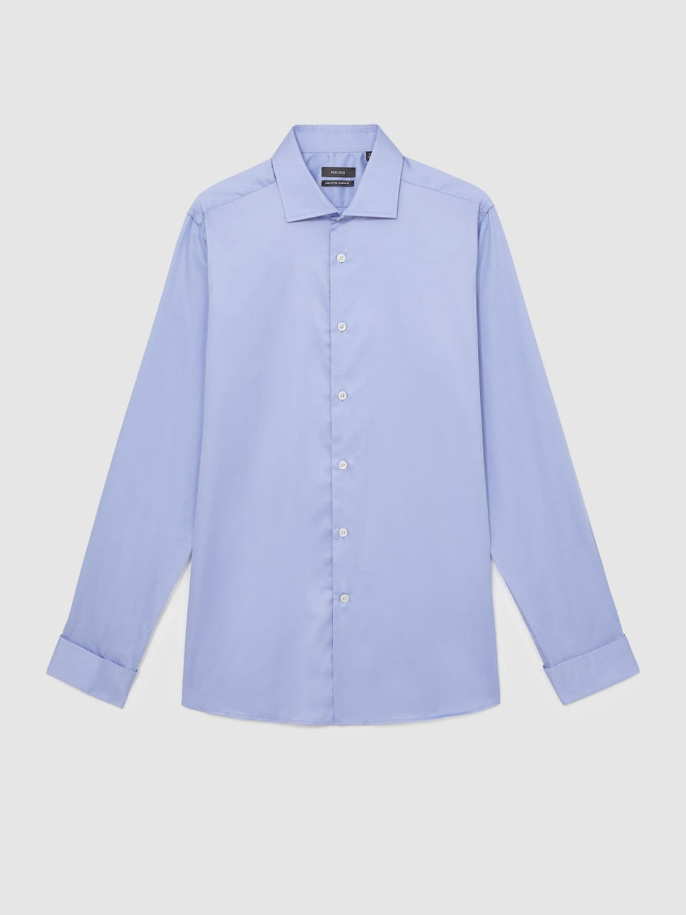 Men Regular Fit Slim-Fit Cotton-Sateen Shirt in Mid Blue