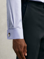 Men Regular Fit Slim-Fit Cotton-Sateen Shirt in Mid Blue