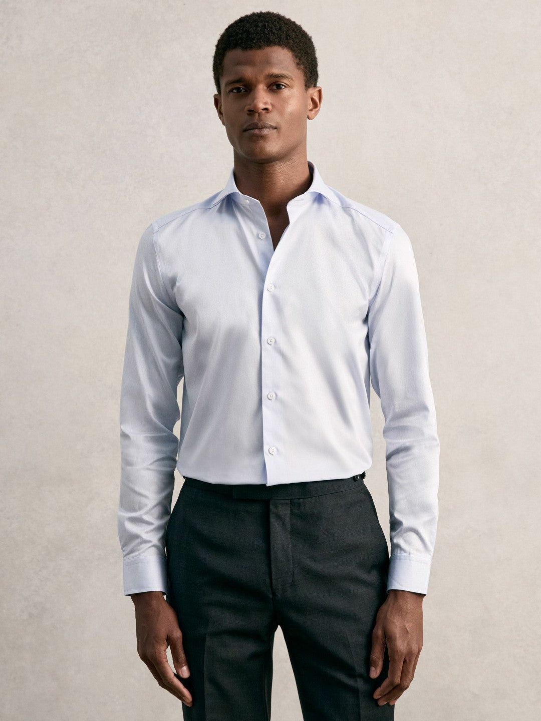 Men Regular Fit Cotton Sateen Shirt in Mid Blue