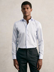 Men Regular Fit Cotton Sateen Shirt in Mid Blue