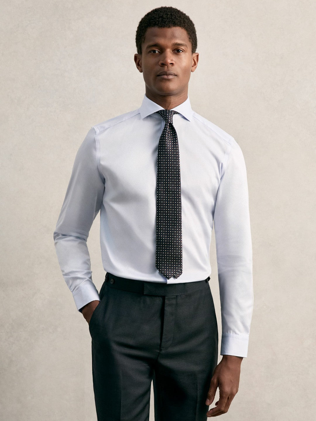 Men Regular Fit Cotton Sateen Shirt in Mid Blue