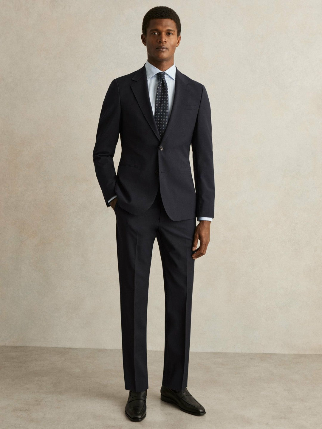 Men Wool-Blend Single-Breasted Suit Blazer Slim-Fit in Navy