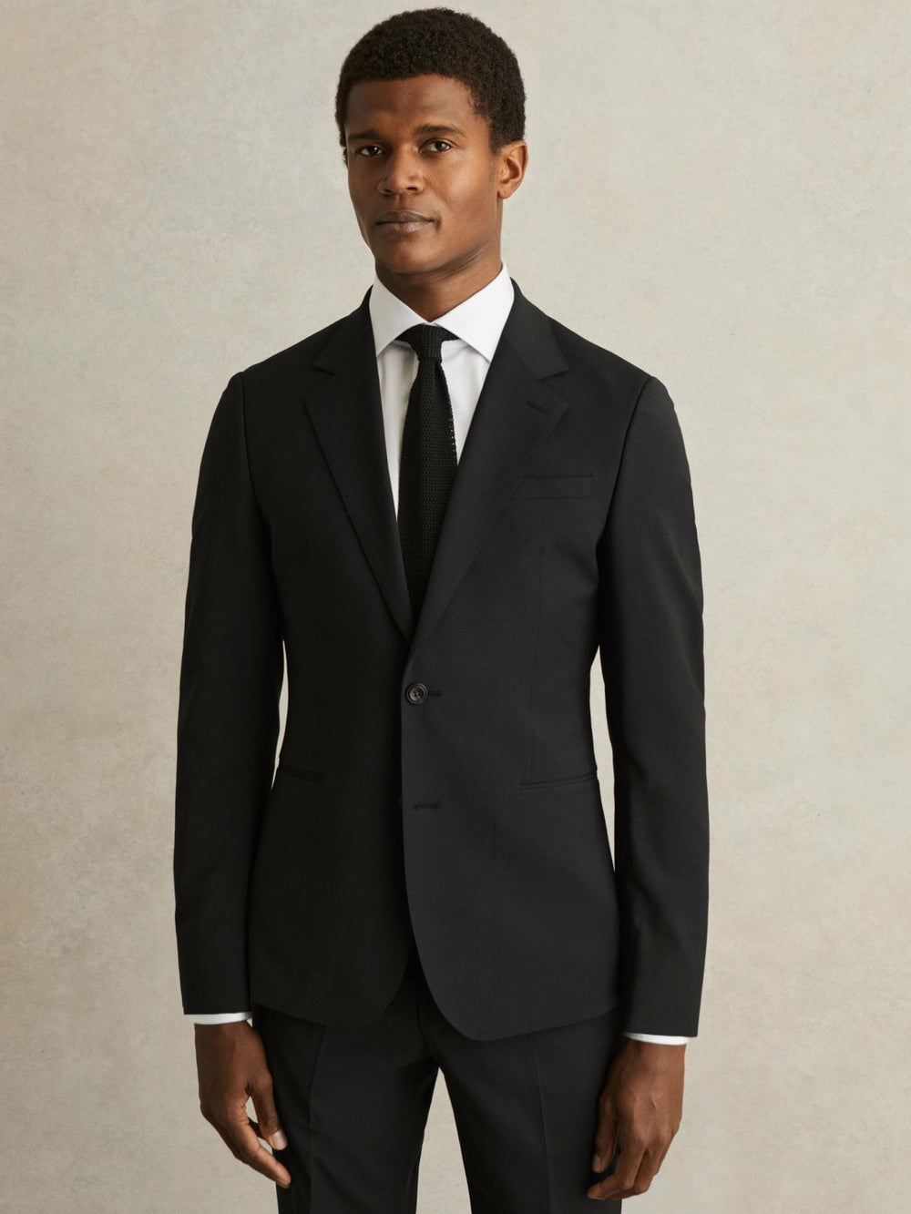 Men Wool-Blend Single-Breasted Suit Blazer Slim-Fit in Black