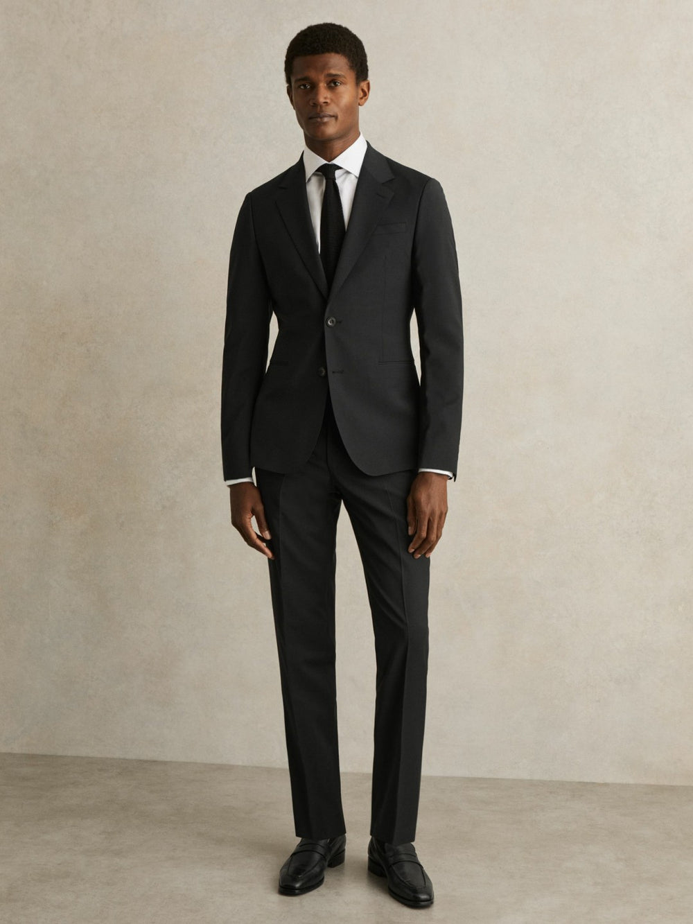 Men Wool-Blend Single-Breasted Suit Blazer Slim-Fit in Black