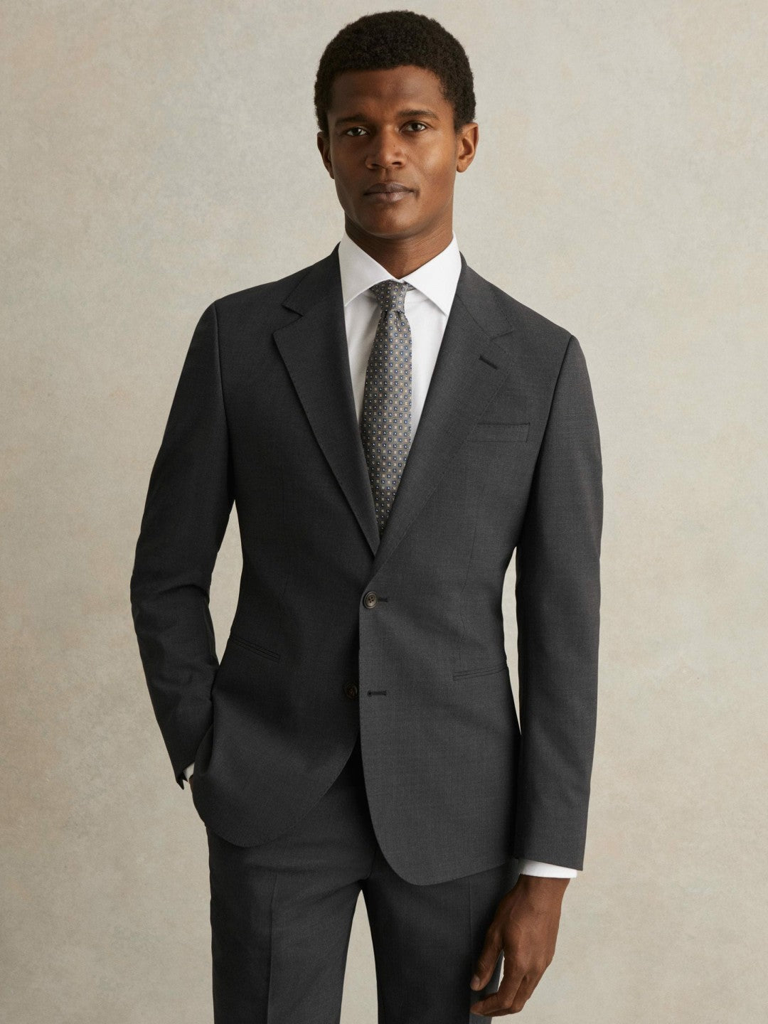 Men Wool-Blend Single-Breasted Suit Blazer Slim-Fit in Grey