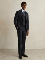 Men Wool-Blend Slim-Fit Waistcoat in Navy