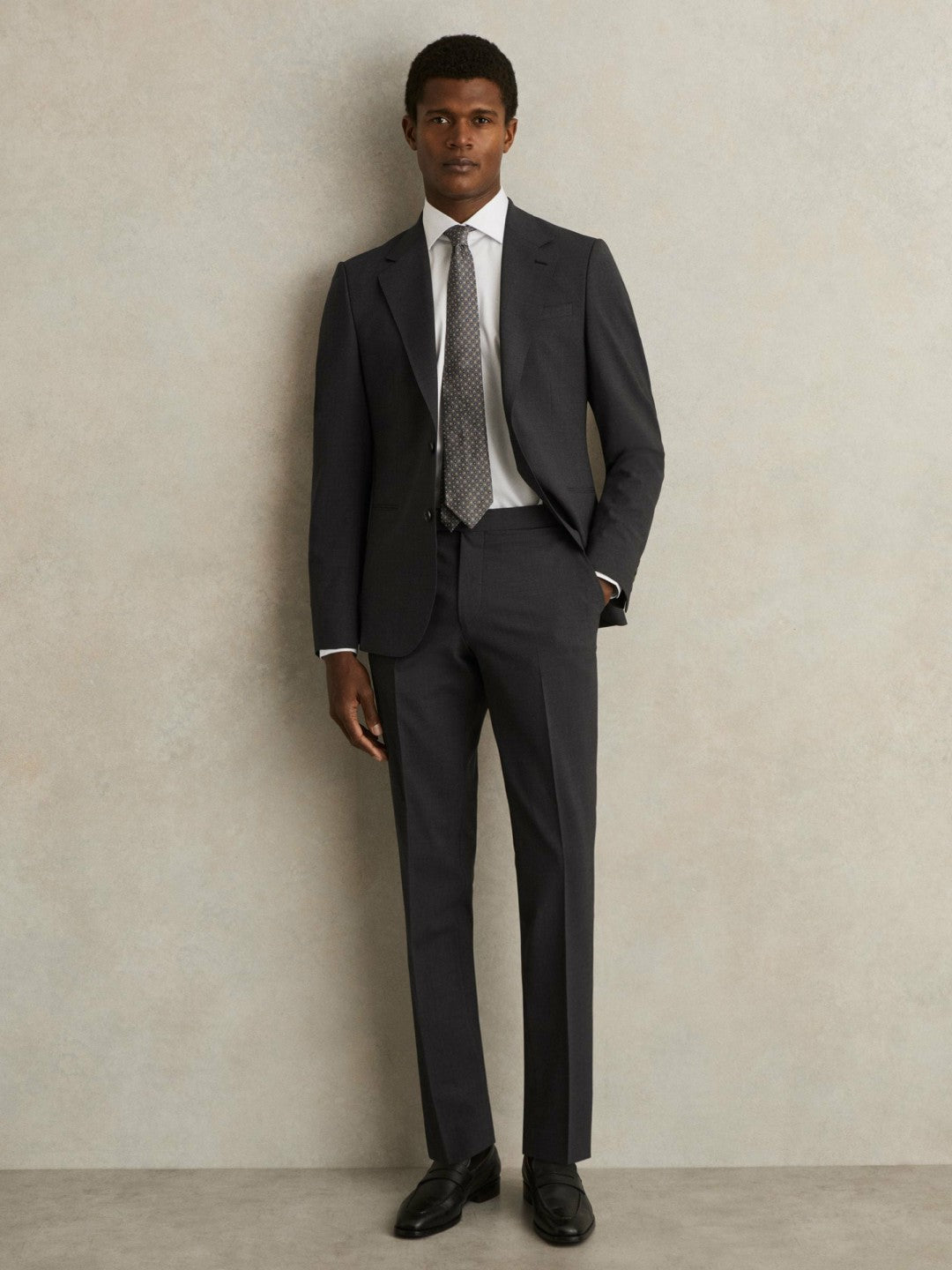 Men Slim-Fit Wool-Blend Suit Trousers in Grey