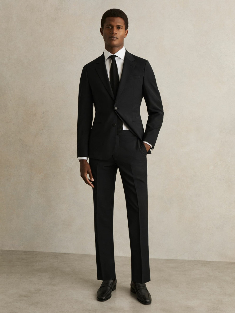 Men Slim-Fit Wool-Blend Suit Trousers in Black
