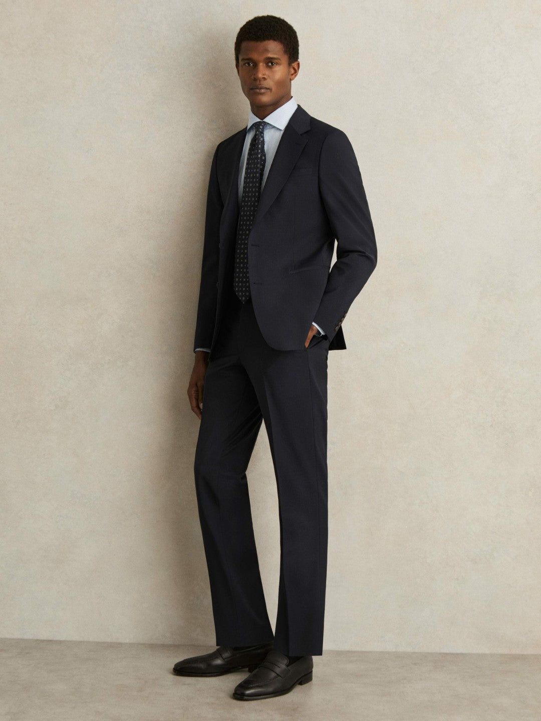 Men Slim-Fit Wool-Blend Suit Trousers in Navy