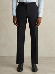 Men Slim-Fit Wool-Blend Suit Trousers in Navy