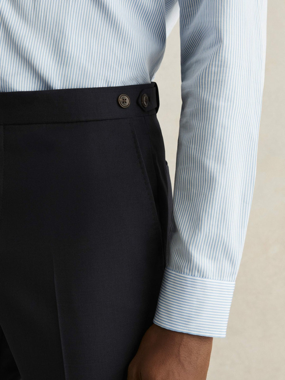 Men Slim-Fit Wool-Blend Suit Trousers in Navy