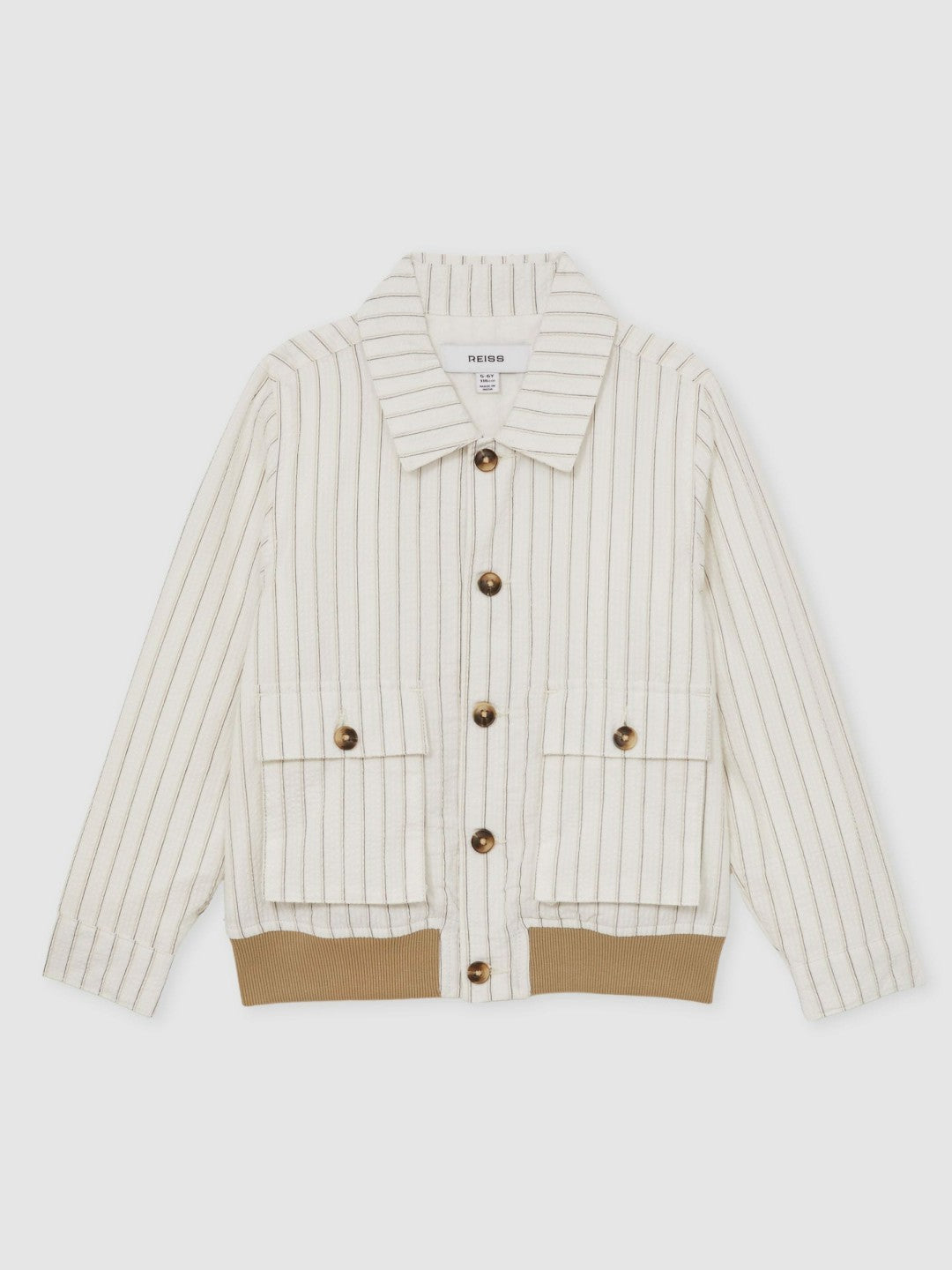 Children & Baby 13-14 yrs Cotton Pinstripe Harrington Jacket in Off White/Taupe Brown