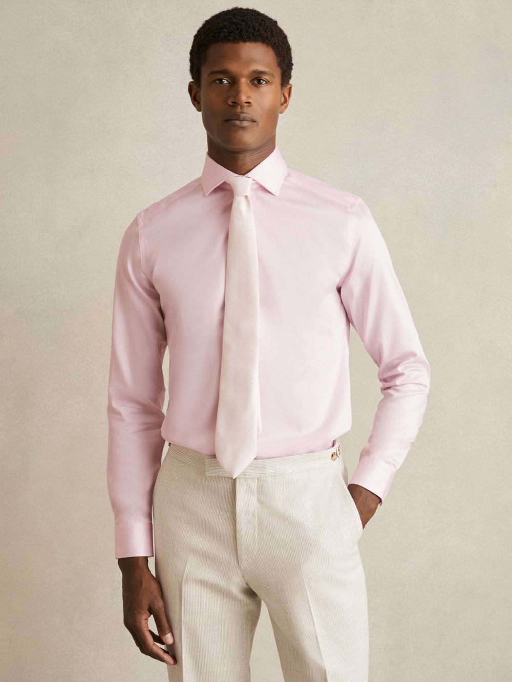 Men Slim Fit Cotton Sateen Shirt in Pink