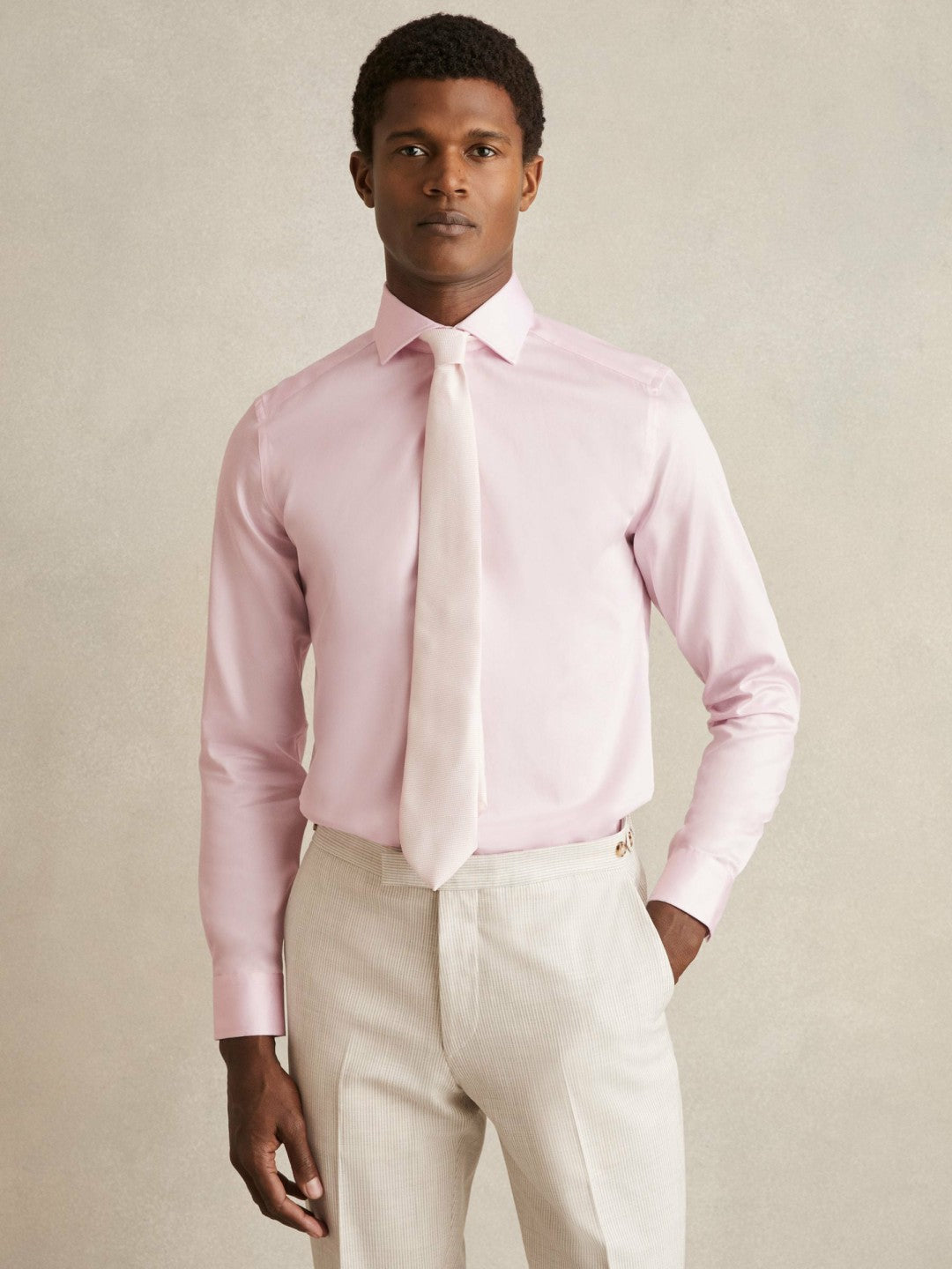 Men Slim Fit Cotton Sateen Shirt in Pink