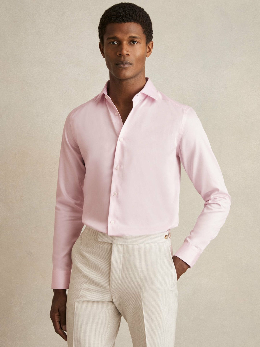 Men Slim Fit Cotton Sateen Shirt in Pink