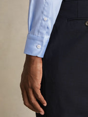 Men Slim Fit Cotton Sateen Shirt in Mid Blue