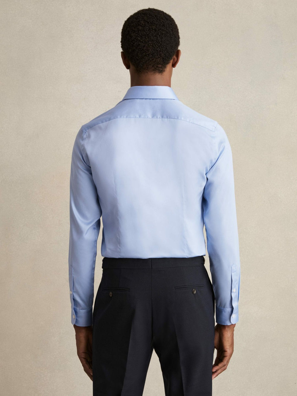 Men Slim Fit Cotton Sateen Shirt in Mid Blue