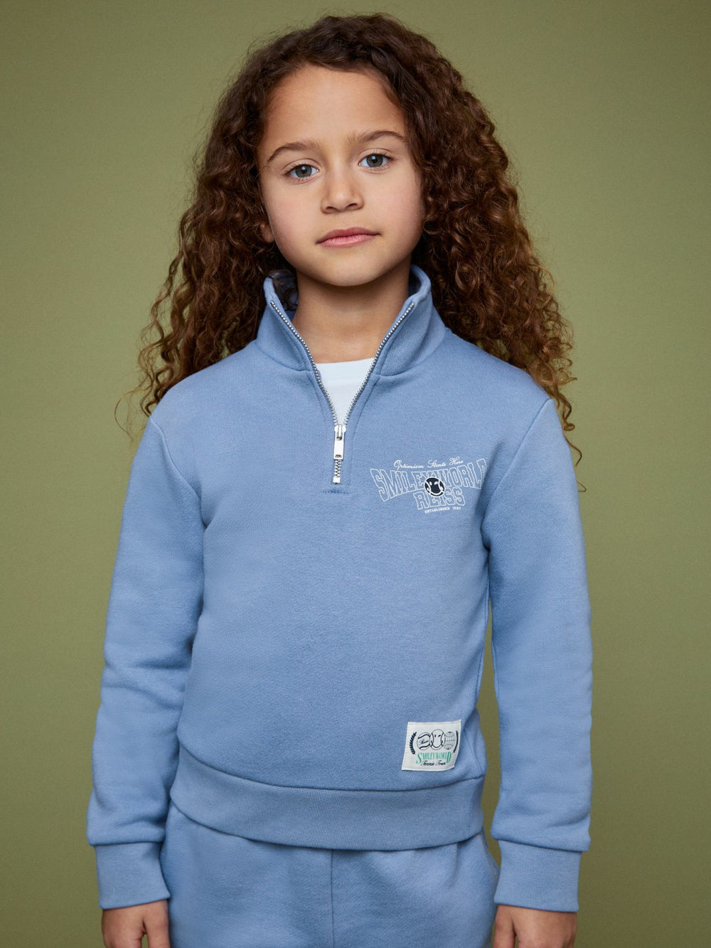 Children & Baby 13-14 yrs SmileyWorld Half-Zip Sweatshirt Unisex Fit in Blue