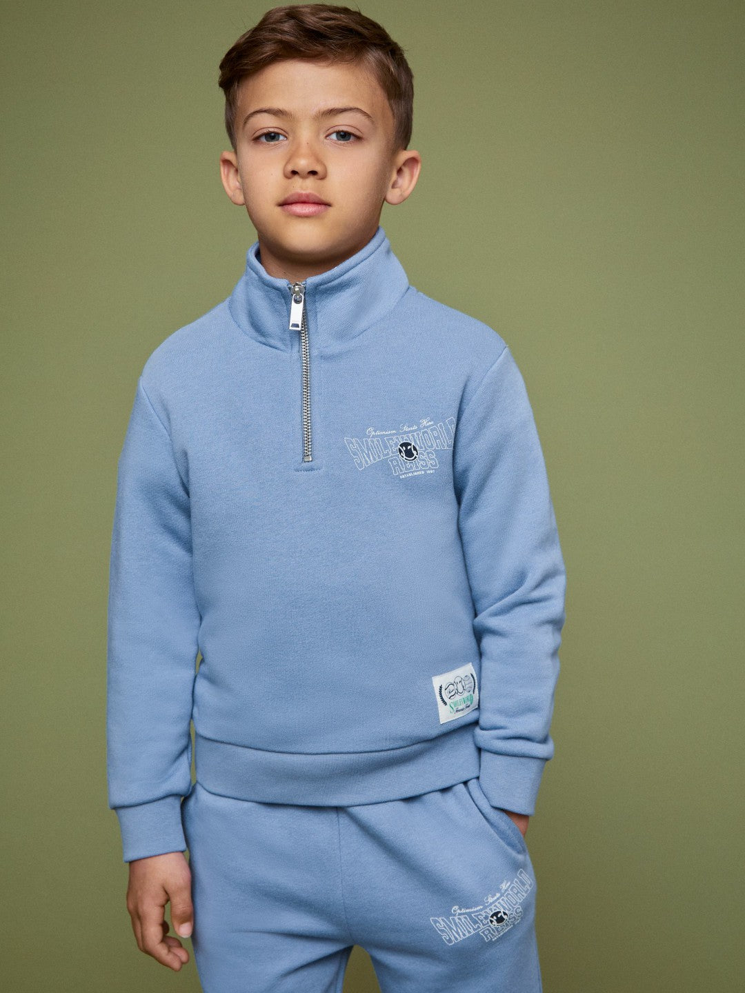 Children & Baby 9-13 yrs SmileyWorld Half-Zip Sweatshirt Unisex Fit in Blue