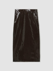 Women Atelier Laser-Cut Pencil Skirt in Chocolate