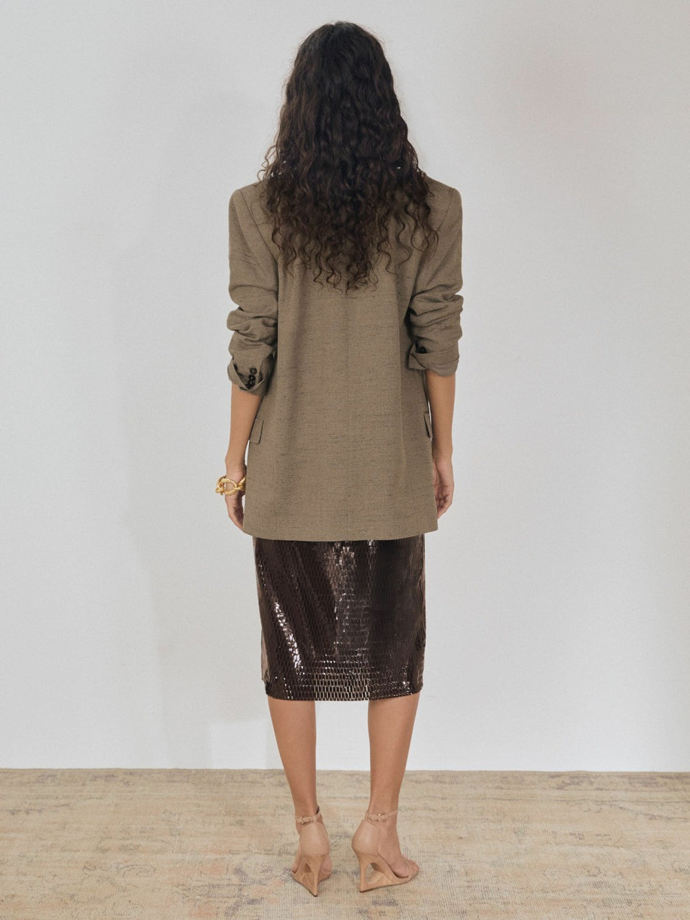 Women Atelier Laser-Cut Pencil Skirt in Chocolate