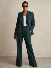 Women Wool-Blend Wide-Leg Suit Trousers in Green
