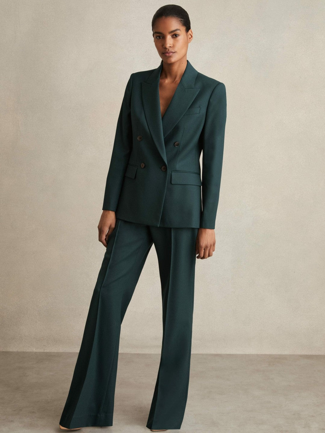 Women Wool-Blend Wide-Leg Suit Trousers in Green