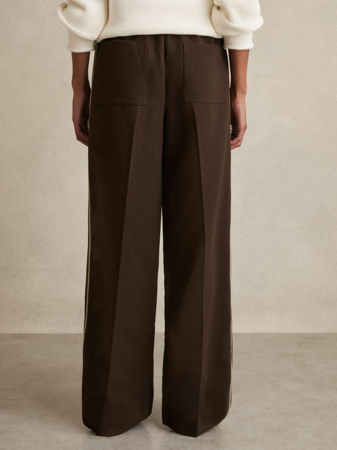 Women Side-Stripe Wide-Leg Trousers in Chocolate Brown