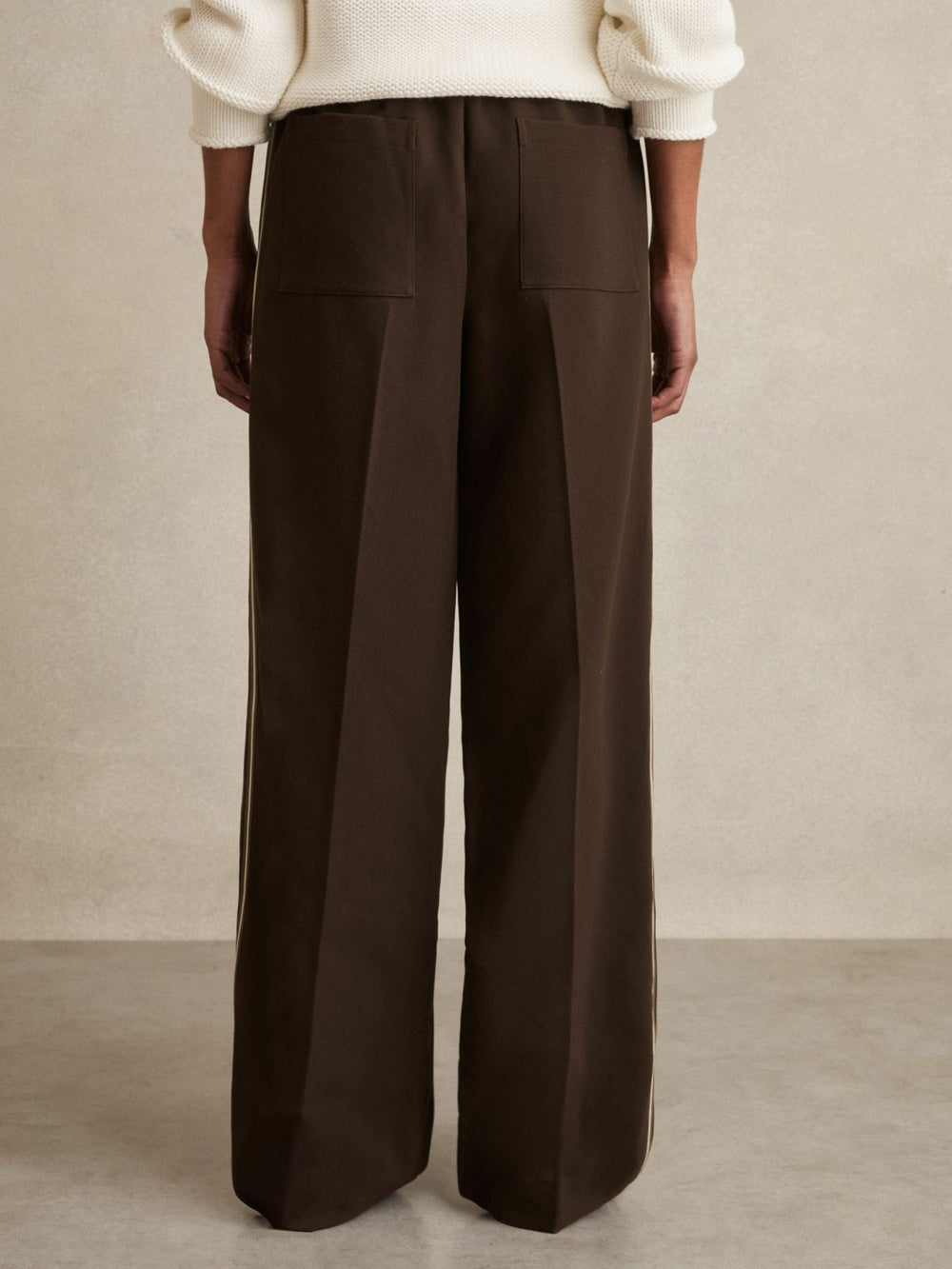 Women Side-Stripe Wide-Leg Trousers in Chocolate Brown