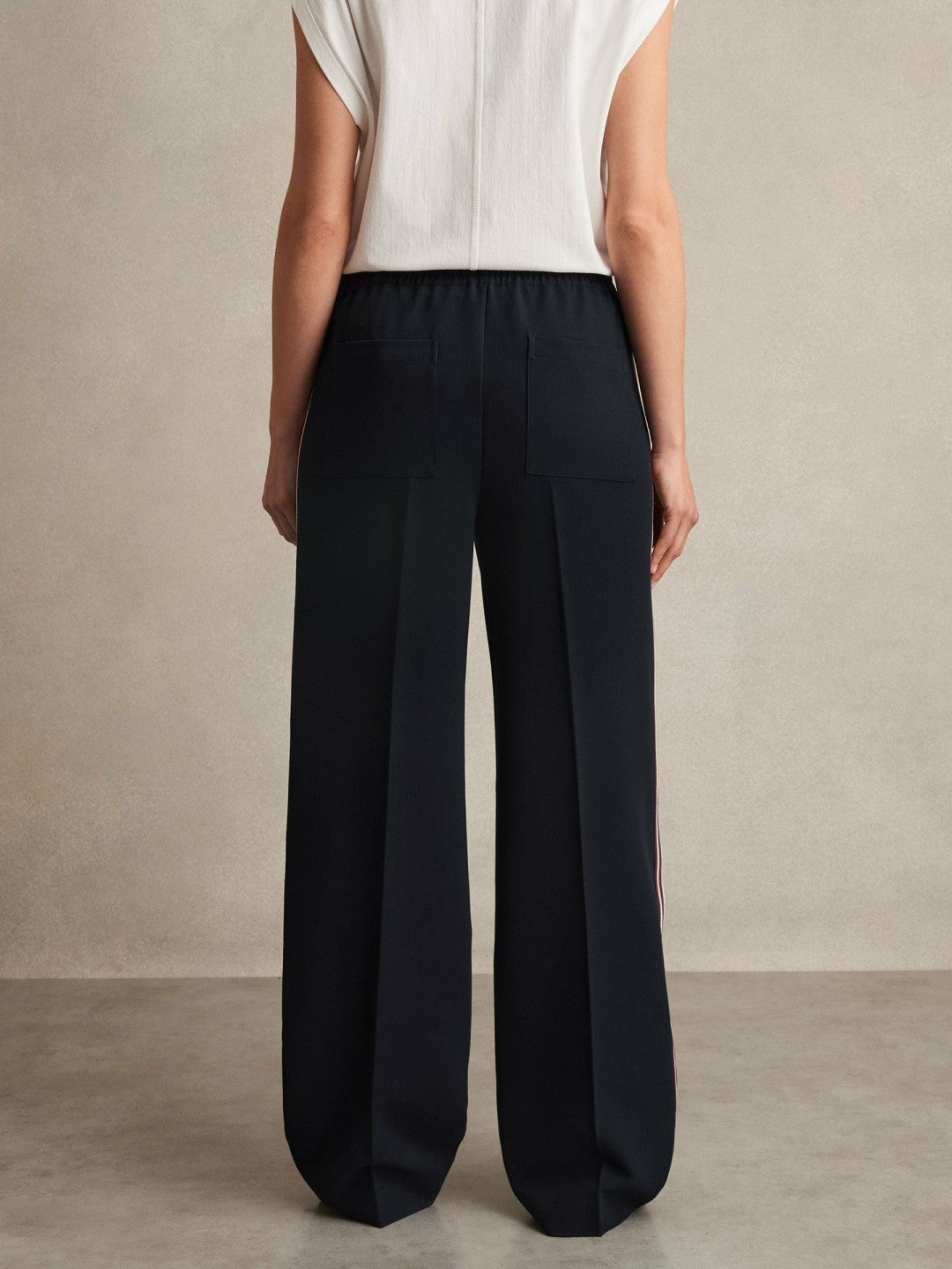 Women Side-Stripe Wide-Leg Trousers in Navy