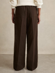 Women Petite Side-Stripe Wide-Leg Trousers in Chocolate Brown