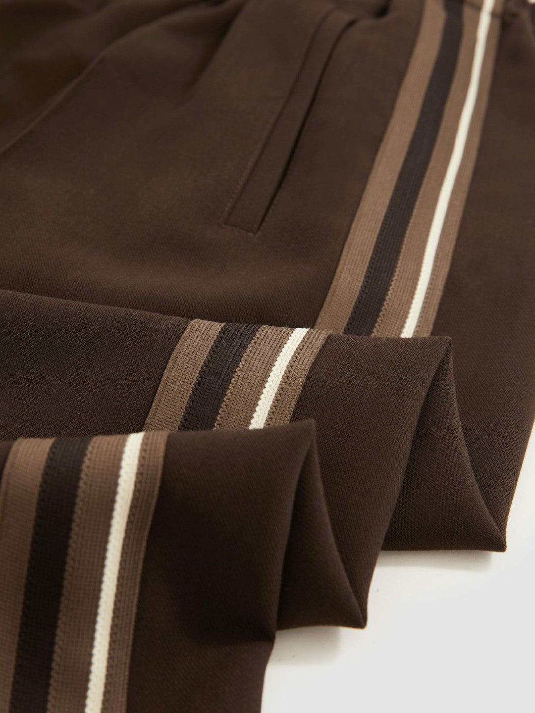 Women Petite Side-Stripe Wide-Leg Trousers in Chocolate Brown