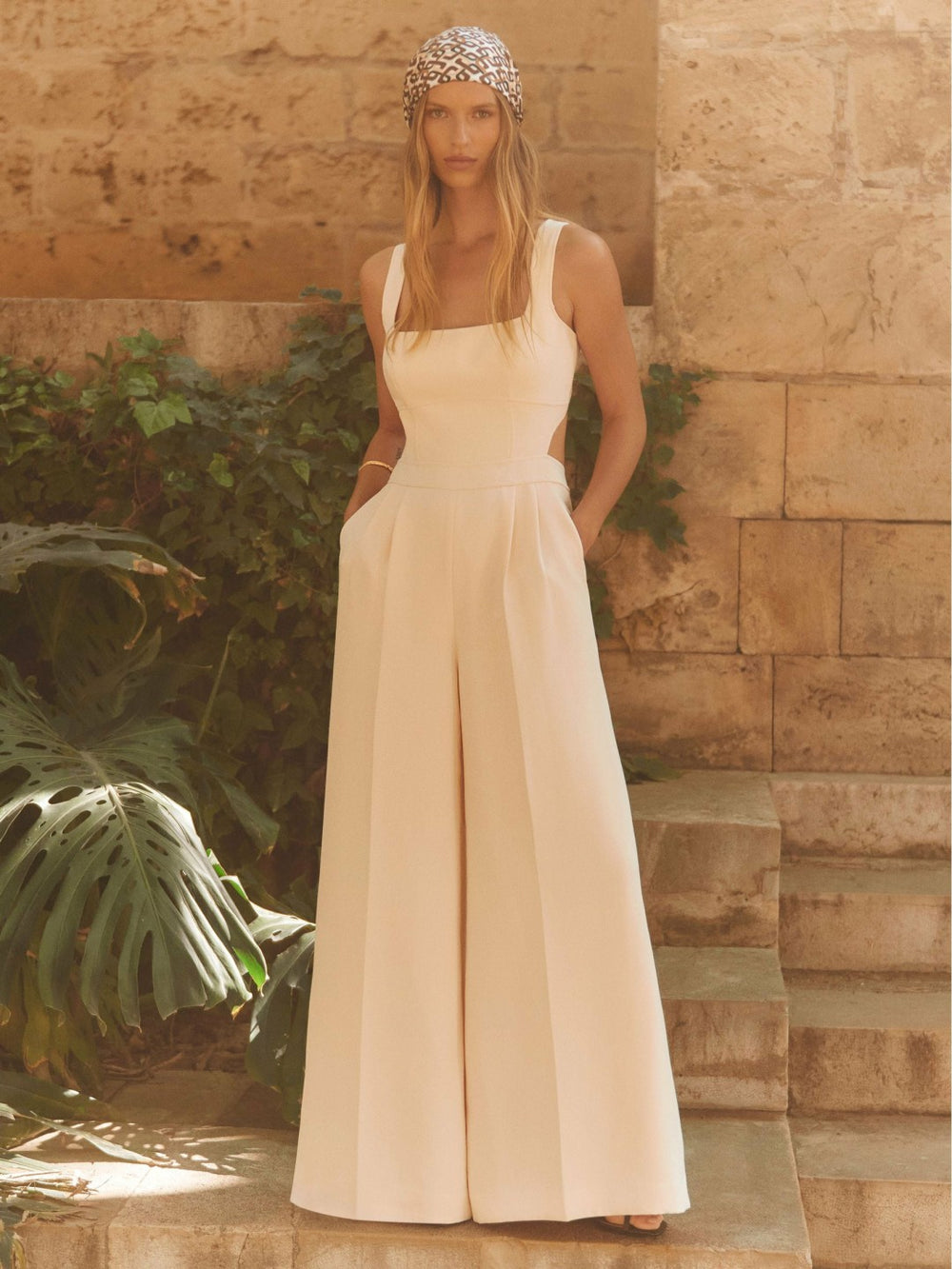 Women Wide-Leg Cut-Out Jumpsuit in Pale Pink