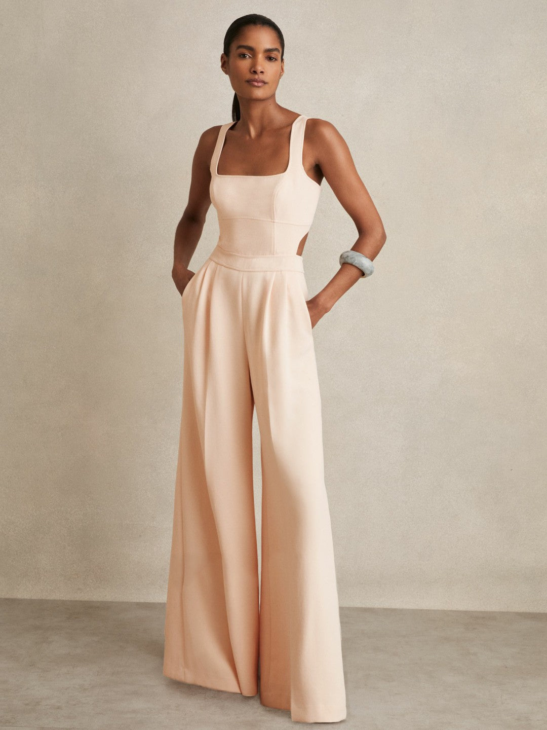 Women Wide-Leg Cut-Out Jumpsuit in Pale Pink