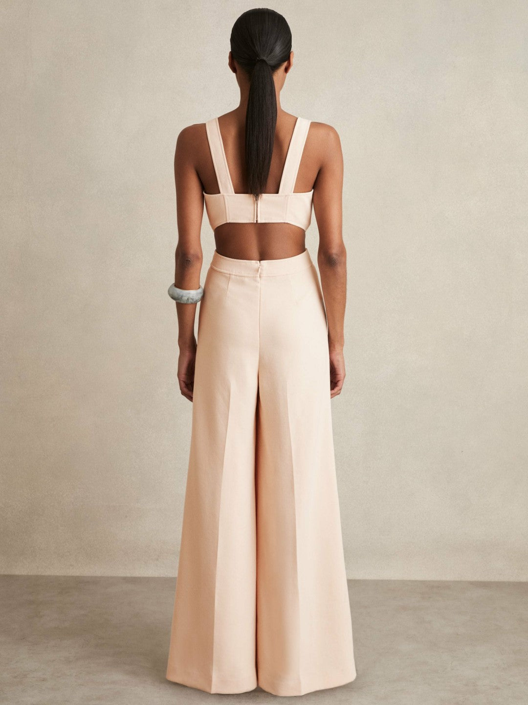 Women Wide-Leg Cut-Out Jumpsuit in Pale Pink