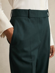Women Wool-Blend Slim-Fit Suit Trousers in Green